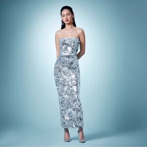 Glamorous Silver Strapless Maxi Dress